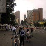 Bogotá: Ciclovia cyclists and food vendors along Carrera 7. Photo by Author.